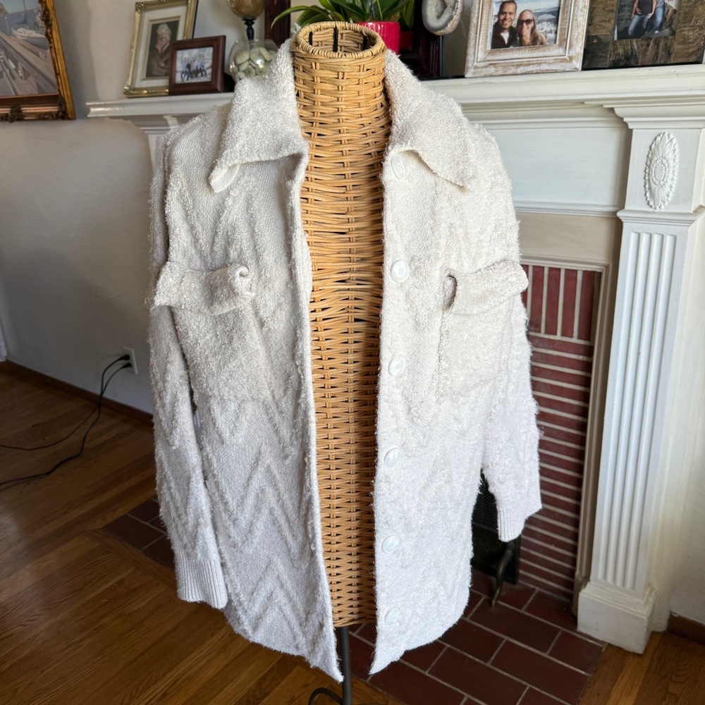 Anthropologie textured chevron cream boho shabby jacket Small